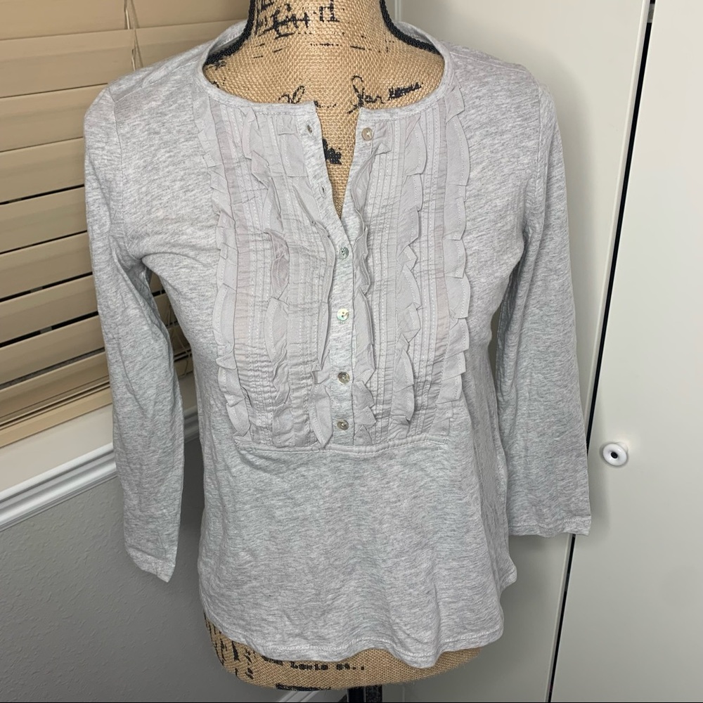 NWT Lucky Brand Ruffle Front 3/4 Sleeved Shirt